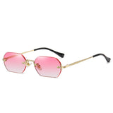 Rimless Rectangle Sunglasses Small Men Glasses Women Metal Gold Polygon Blue Shades UV400 Frameless Mart Lion Gold Pink As picture 