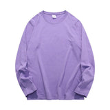 100% Cotton Long SleeveT Shirt Casual Basic Loose Tshirt Women Summer Oversized Solid Tees Korean Female Tops Mart Lion Purple S (45-50KG) 