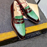 Arrivals Loafers Shoes Men Green Square Toe Slip-On Spring Autumn Shoes for Men with Dress - MartLion