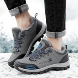 Hiking Shoes Outdoor Men's Sneakers Leather Winter Low-Top Plus Wool Men's Shoes Wear-Resistant Climbing Trekking Sports Mart Lion   