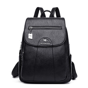 Leather Backpack Women Large Capacity Travel Backpack School Bags Mochila Shoulder Bags Mart Lion Black  