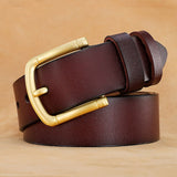 Belt for Men's Real Cowskin Genuine Leather Long Gold Alloy Pin Buckle Waist Strap Belts Mart Lion Maroon China 105cm