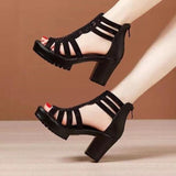 Heels Gladiator Sandals Woman Open Head Rivet Block Heel Platform Shoes Summer Back Zip Mart Lion - Mart Lion