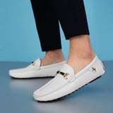 White Loafers Men's Handmade Leather Shoes Black Casual Driving Flats Blue Slip-On Moccasins Boat Shoes Mart Lion   