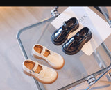 Children Mary Janes Platform Black Beige Plain Design Girl's Leather Shoes Toddler School All-match Kids Mart Lion   