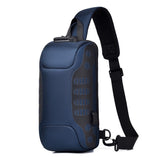 Men's Waterproof USB Oxford Crossbody Bag Anti-theft Shoulder Sling Multifunction Short Travel Messenger Chest Pack For Male Mart Lion Blue 18 x 9 x35 cm 