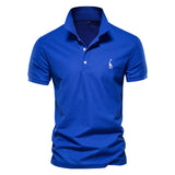 Polo Shirt Men's Solid Casual Cotton Giraffe Slim Fit Embroidery Short Sleeve 10 Colors Mart Lion blue CN Size M 55-65kg 