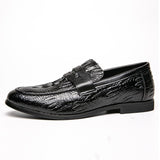 Crocodile Pattern Men's Loafers Split Leather Footwear For Slip On Dress Shoes Elegant Social Mart Lion Black 38 