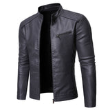 Men Autumn Winter PU Jacket Leather Slim Fit Stand Collar Anti-wind Motorcycle Lapel Diagonal Zipper Mart Lion Dark Grey2 S 