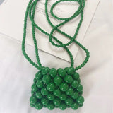 Pearl Bag Handheld Bead Bag Hyunya Wind Pearl Mini Small Bag Retro Handmade Bag Mart Lion Green  