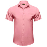 Summer Short Sleeve Shirts for Men's Single Pocket Standard Fit Button Down Purple White Solid Cotton Casual Shirt Mart Lion CY-2422 XL 