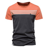 Striped Cotton T-shirts Men's O-neck Slim Fit Causal Designer Summer Short Sleeve Clothing Mart Lion   