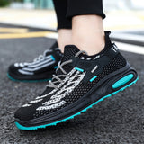 Men's Sports Casual Shoes Flying Women Breathable Mesh Lace Up Running Shoes Cross Border Mart Lion black 39 