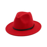 Fedora Hat Black Leather Belt Ladies Hat Decoration Felt Hats For Women Wool Blend Simple British Style Men's Panama Hat Mart Lion Red One Size 