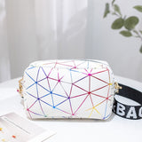 Women Bags Rhombus Ribbon Camera Small Square Bag Casual Mobile Phone Bag Small Mart Lion White colored lines  