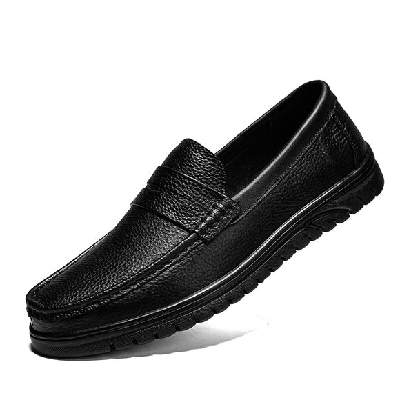 Casual Leather Shoes Men's Slip Loafers Light Moccasins Flat Footwear driving Mart Lion Black 38 
