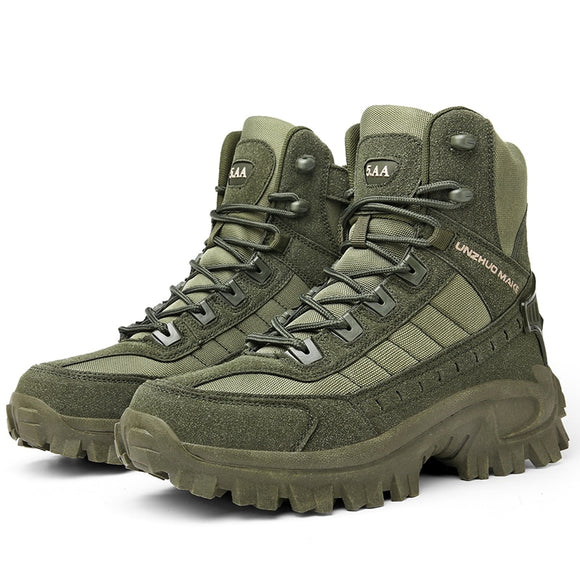 Fujeak Men's Military Tactical Boots Autumn Winter Waterproof Leather Desert Safty Work Shoes Combat Ankle Mart Lion Army Green 39 