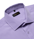 Summer Short Sleeve Shirts for Men's Single Pocket Standard Fit Button Down Purple White Solid Cotton Casual Shirt Mart Lion   