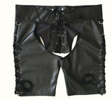 Lingerie Gay Men's Faux Leather Lace Up Pants Black Men's Latex PVC Bondage Open Cortch Shorts Gothic Fetish Mart Lion   