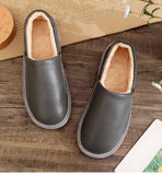  Slippers Men's Winter Match Fleece-Lined Warm Home Indoor Home Genuine Leather Cotton-Padded Shoes for The Elderly Women's Home Mart Lion - Mart Lion