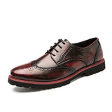 Golden Brogue Shoes Men's Dress Soft Split Leather Lace Up Oxfords Flat Work Footwear Mart Lion Wine Red 6.5 