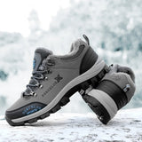 Hiking Shoes Outdoor Men's Sneakers Leather Winter Low-Top Plus Wool Men's Shoes Wear-Resistant Climbing Trekking Sports Mart Lion   