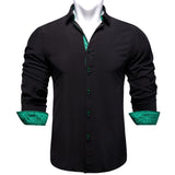 Autumn Men's Shirt Long Sleeve Cotton Paisley Button-down Collar Casual Black Shirt Mart Lion CY-2218 S 