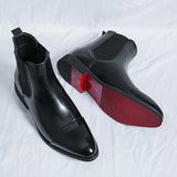 Red Sole Chelsea Boots Men's Black Square Toe Handmade Short De Hombre Mart Lion black 38 