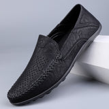 Leather Men's Breathable Driving Shoes Luxury Brands Formal Loafers Moccasins Lazy Black Mart Lion   