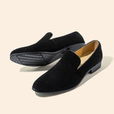 Men's Slip-on Pointy Suede Lazy Black Blue Breathable Handmade Dress Shoes Mart Lion   
