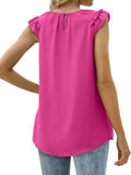 Women Summer New Vest Sleeveless Chiffon Shirt Casual Vintage O-neck Ruffles Folds Elegant Women Blouses Tank Top Mart Lion   