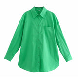 Green Women's Oversize Shirt 100% Cotton Blouse Autumn Casual Basic Top Long Sleeve Loose Beautiful Blouses Mart Lion Green S 