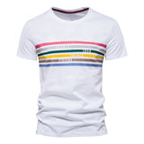 Striped Cotton T-shirts Men's O-neck Slim Fit Causal Designer Summer Short Sleeve Clothing Mart Lion TS178-White CN Size M 55-65kg 