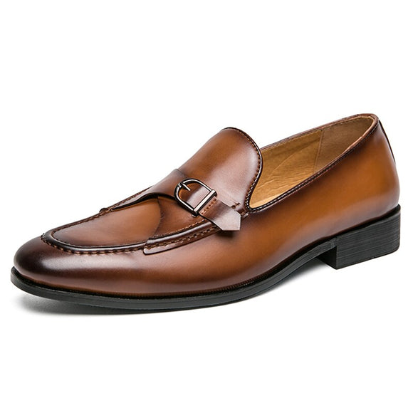 Slip On Dress Shoes Men's Elegant Split Leather Buckle Formal Mart Lion Brown 38 