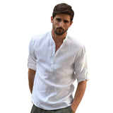 KB Men's Casual Blouse Cotton Linen Shirt Loose Tops Long Sleeve Tee Shirt Spring Autumn Casual Handsome Mart Lion   