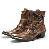 autumn Wedding Men Boots High-heeled Lace up Stage Show Cowhide Luxury Nightclub Party Mart Lion Camel 36 