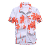 26 Colors Summer Men's Hawaiian Shirts Short Sleeve Button Coconut Tree Print Casual Beach Aloha Shirt Mart Lion 05 red 2XL for 180CM 80KG 