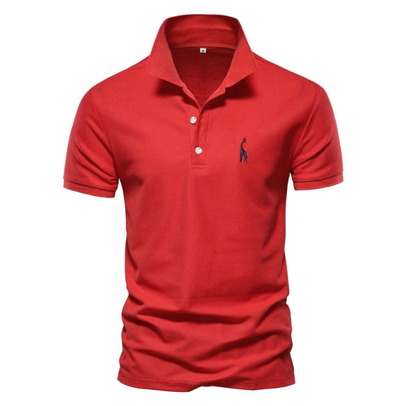Polo Shirt Men's Solid Casual Cotton Giraffe Slim Fit Embroidery Short Sleeve 10 Colors Mart Lion red CN Size M 55-65kg 