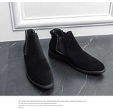  Black Chelsea Boots Men's Flock Ankle Round Toe Slip-On Fleeces Bottes Pour Hommes Mart Lion - Mart Lion