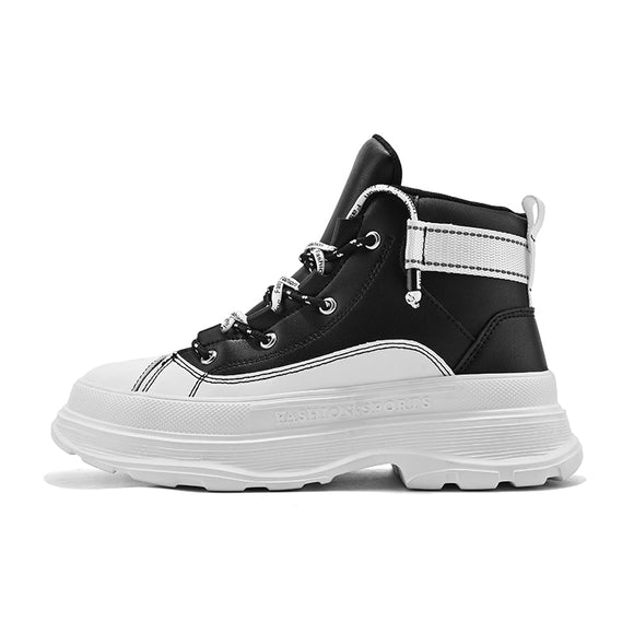 Autumn Men's Casual Sneakers Leather Platform Ankle Boots High-top Basketball Trainers Breathable Sport Shoes Mart Lion Black 39 