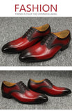 Pointed Dress Shoes for Men's printing classic style Brogue Footwear Lace-Up Red Leather Luxury Breathable Mart Lion   