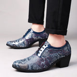 Blue Snake Shoes Dress Men's Pointed Leather High Heel Comfort Lace-up Casual  zapatos de vestir Mart Lion   
