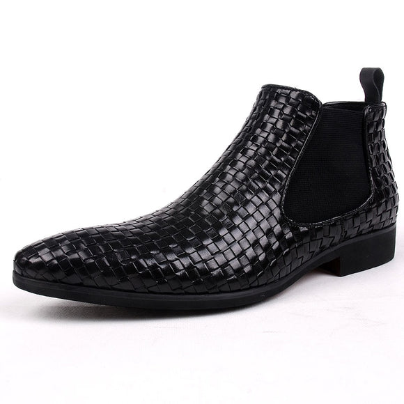 Summer Genuine Leather Ankle Boots Slip On Black Pointy Men Dress Braid Chelsea Mart Lion Black 6 