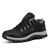Hiking Shoes Outdoor Men's Sneakers Leather Winter Low-Top Plus Wool Men's Shoes Wear-Resistant Climbing Trekking Sports Mart Lion Black 38 CN