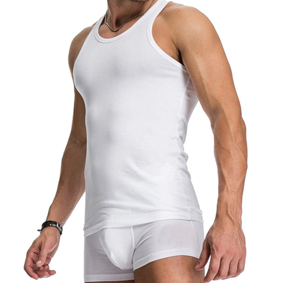  Summer Men's Vest Solid Tunic Tees Tank Tops Vest for Men T-Shirt Slim Solid Cotton Fine Rib Undershirt Sport Running Vest Mart Lion - Mart Lion
