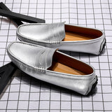 Trendy Men's Shoes Casual Slip Loafers Breathable Brand Soft Moccasins Luxury Driving Mart Lion Silver 38 