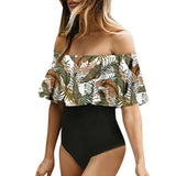 Sweet Ruffles Bikini For Women One Pieces Swimwear Print Lady Beachwear Female Swimsuit Mart Lion   