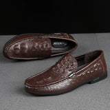 Men's Casual Shoes Genuine Leather Crocodile pattern cowhide Breathable Shoes Slip On soft Moccasins