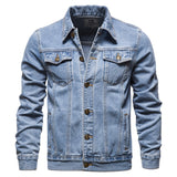 Cotton Denim Jacket Men's Casual Solid Color Lapel Single Breasted Jeans Autumn Slim Fit Mart Lion Blue Size M 50-55kg 