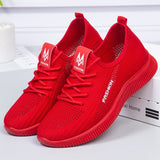 Women Casual Shoes Summer Breathable black flat Shoes Slip On Walking mesh Sneakers Vulcanized Shoe Mart Lion Red 35 